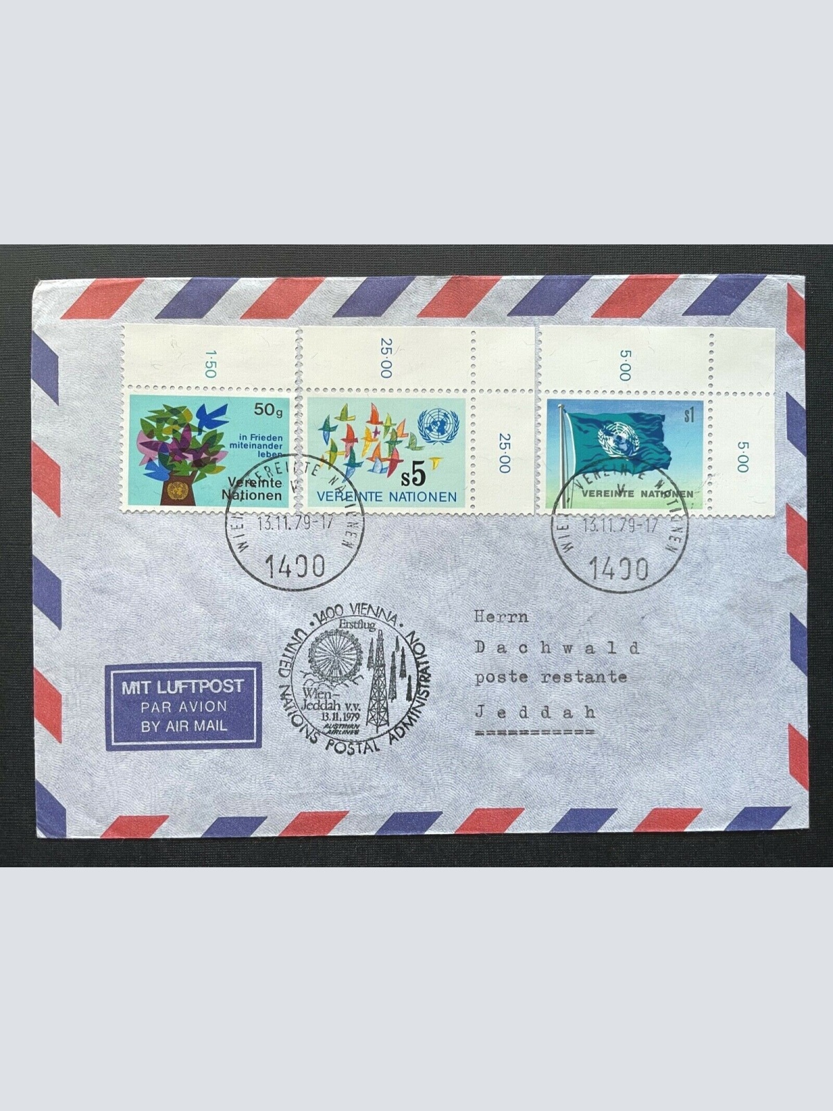 Brief Luftpost Vereinte Nationen 1400 Wien 1979 ca.16x11,5cm 410348