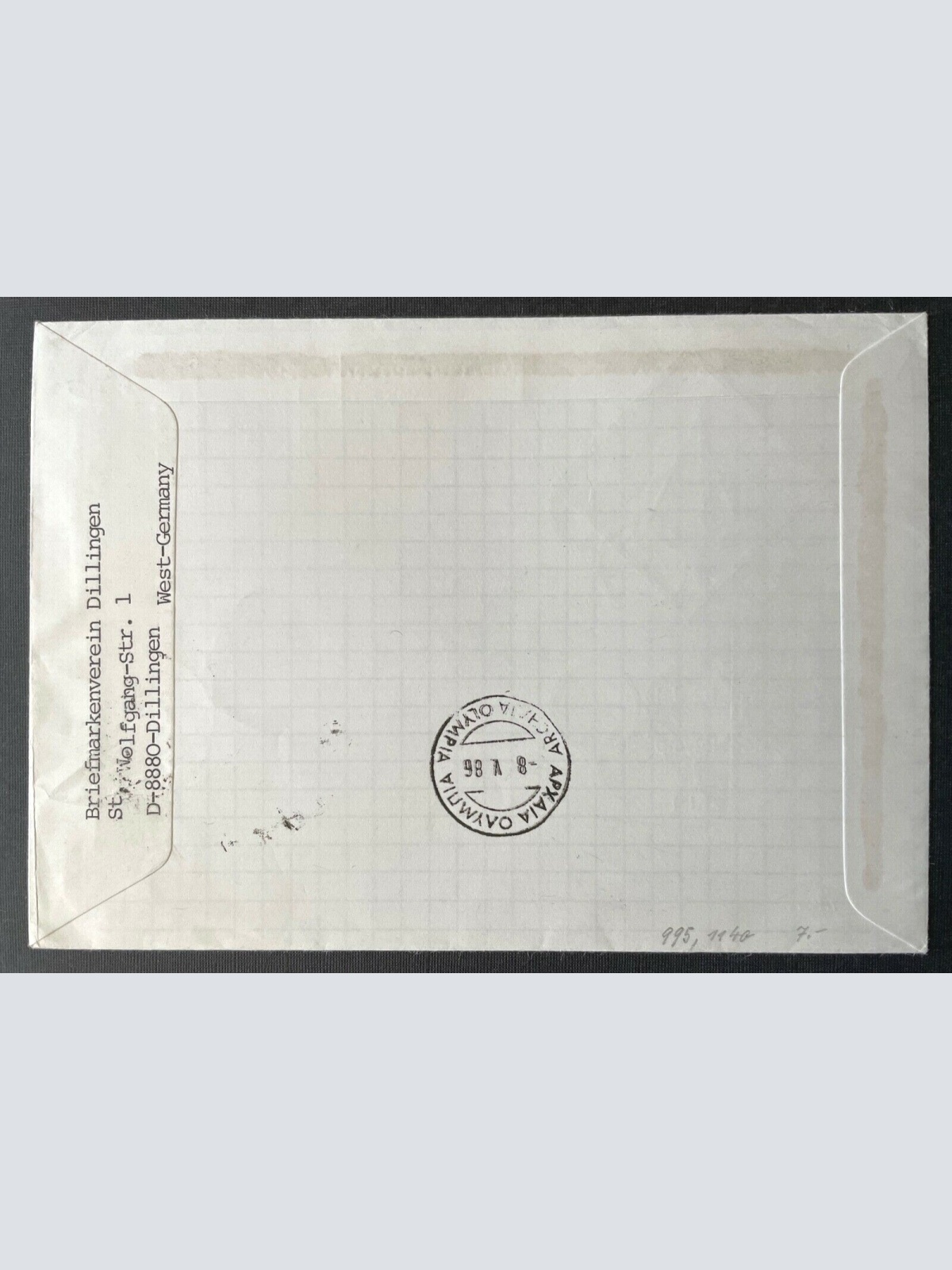 Brief Segelolympiade Kiel BRD Olympia GR Luftpost 1986 ca.16,1x11,3cm 410351