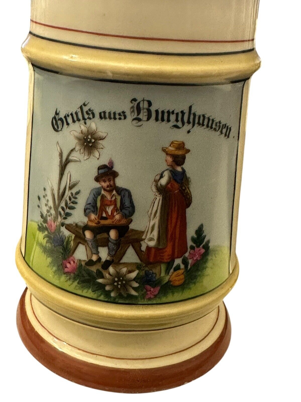 Gruß aus Bierkrug Burghausen  Zinndeckel Bodenbild 0,5 L ca. 21 cm um 1920