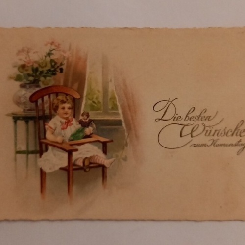 Grußkarte Die besten Wünsche zum Namenstage Mädchen mit Puppe 600661A gr