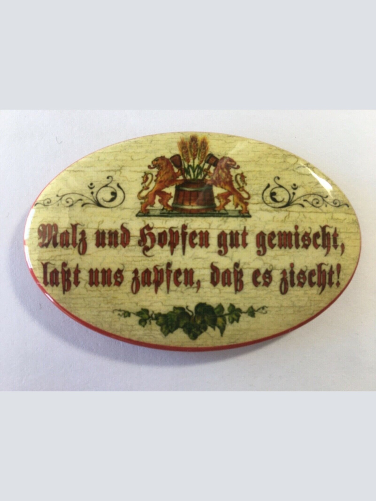 Nostalgie flaschenöffner magnet malz und hopfen gut gemischt bierfass