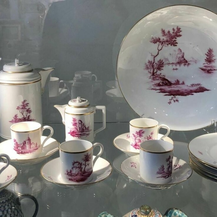 Höchst Purpur Camaieu Kaffeservice inkl. Wandteller erste Wahl unbeschädigt