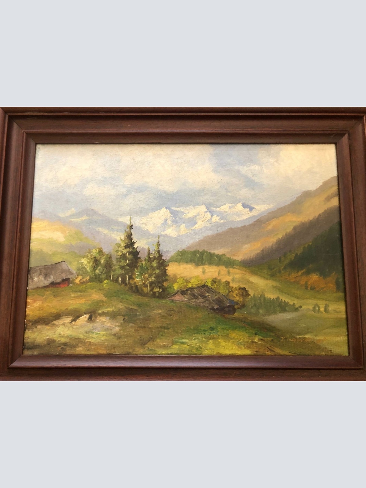 K. Rupprecht um 1935 Berglandschaft Alm Hütte auf Leinen gerahmt 48 x 36 42000