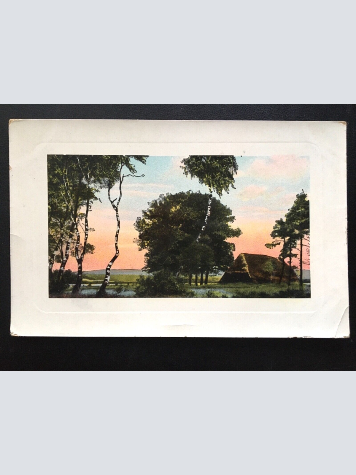 Landschaft mit Strohhütte - Birkenbäume - Wald Au - Künstlerkarte 913 TH