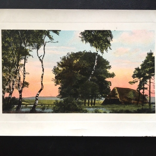 Landschaft mit Strohhütte - Birkenbäume - Wald Au - Künstlerkarte 913 TH