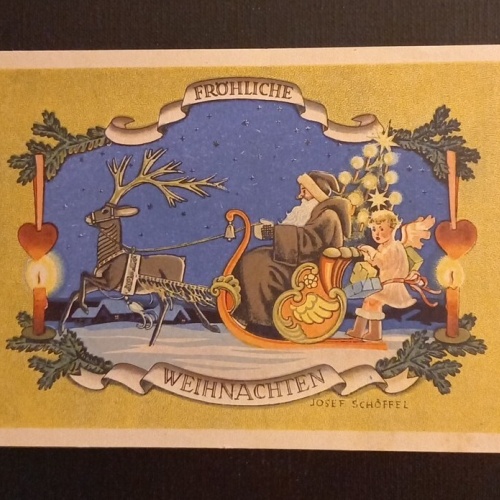 Fröhliche Weihnachten Josef Schöffel Weihnachtsmann Kind Schlitten 165349 Ga G