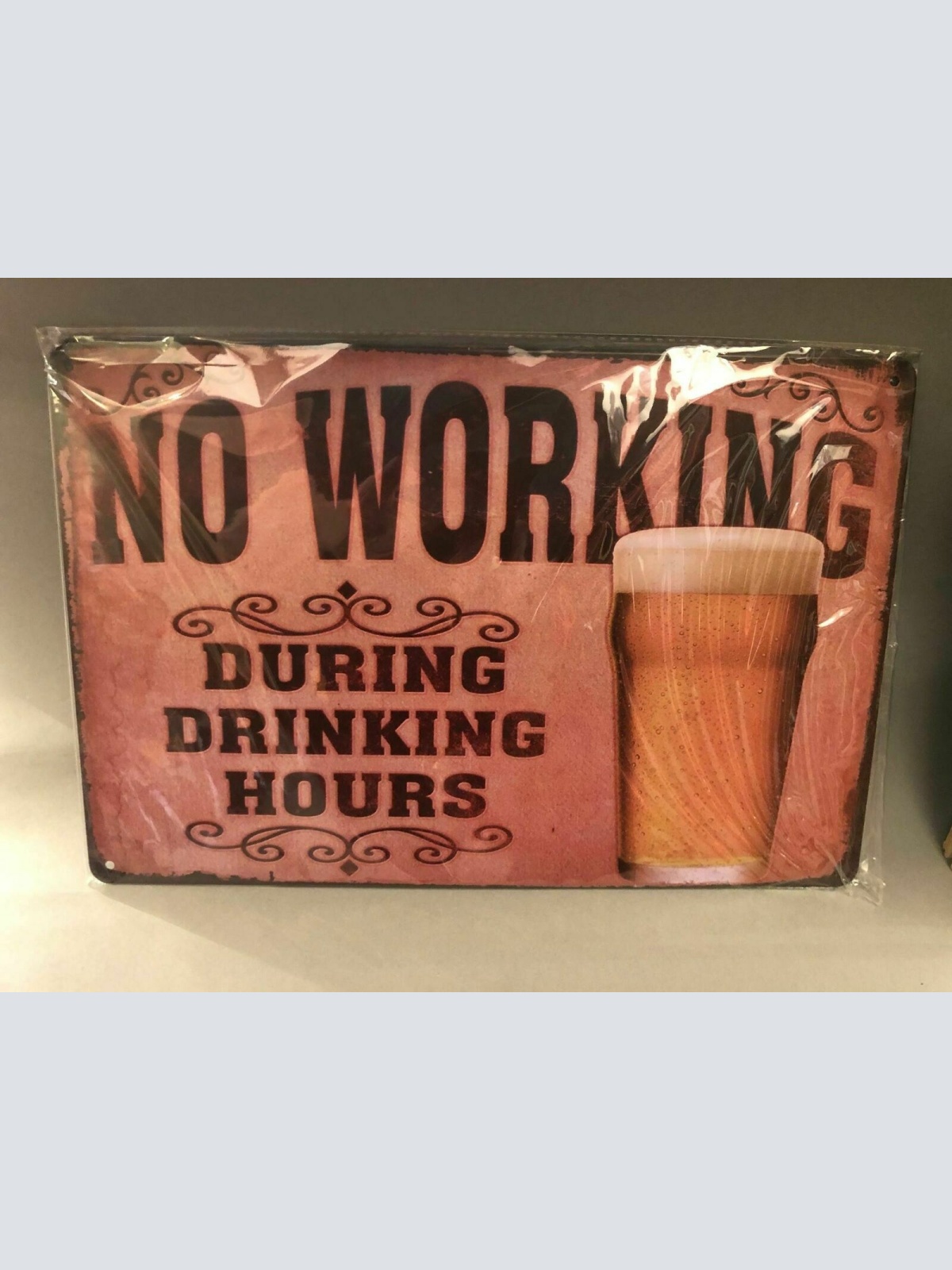 Nostalgie Blech Schild Beer Bier no working during drinking hours 20 x 30 42008