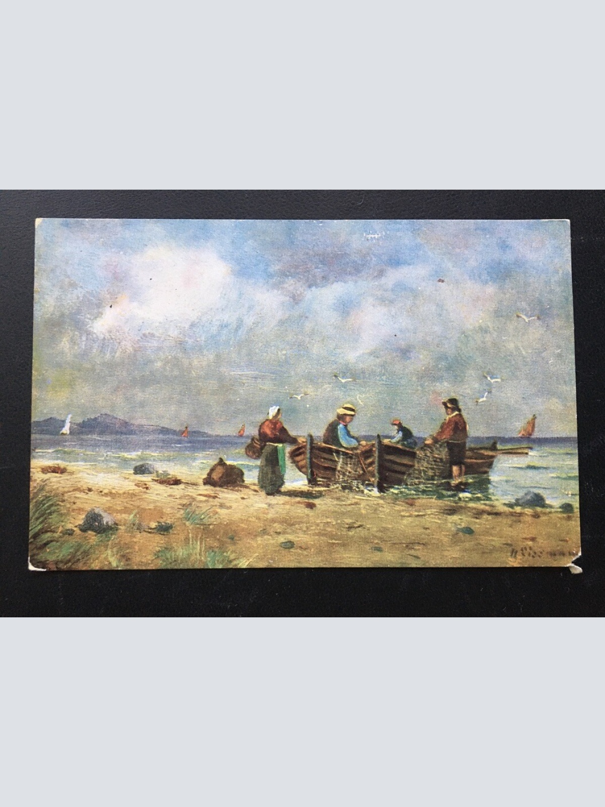 Anlegende Fischerboote - Küste Ruderboot - Künstlerkarte 400387 TH