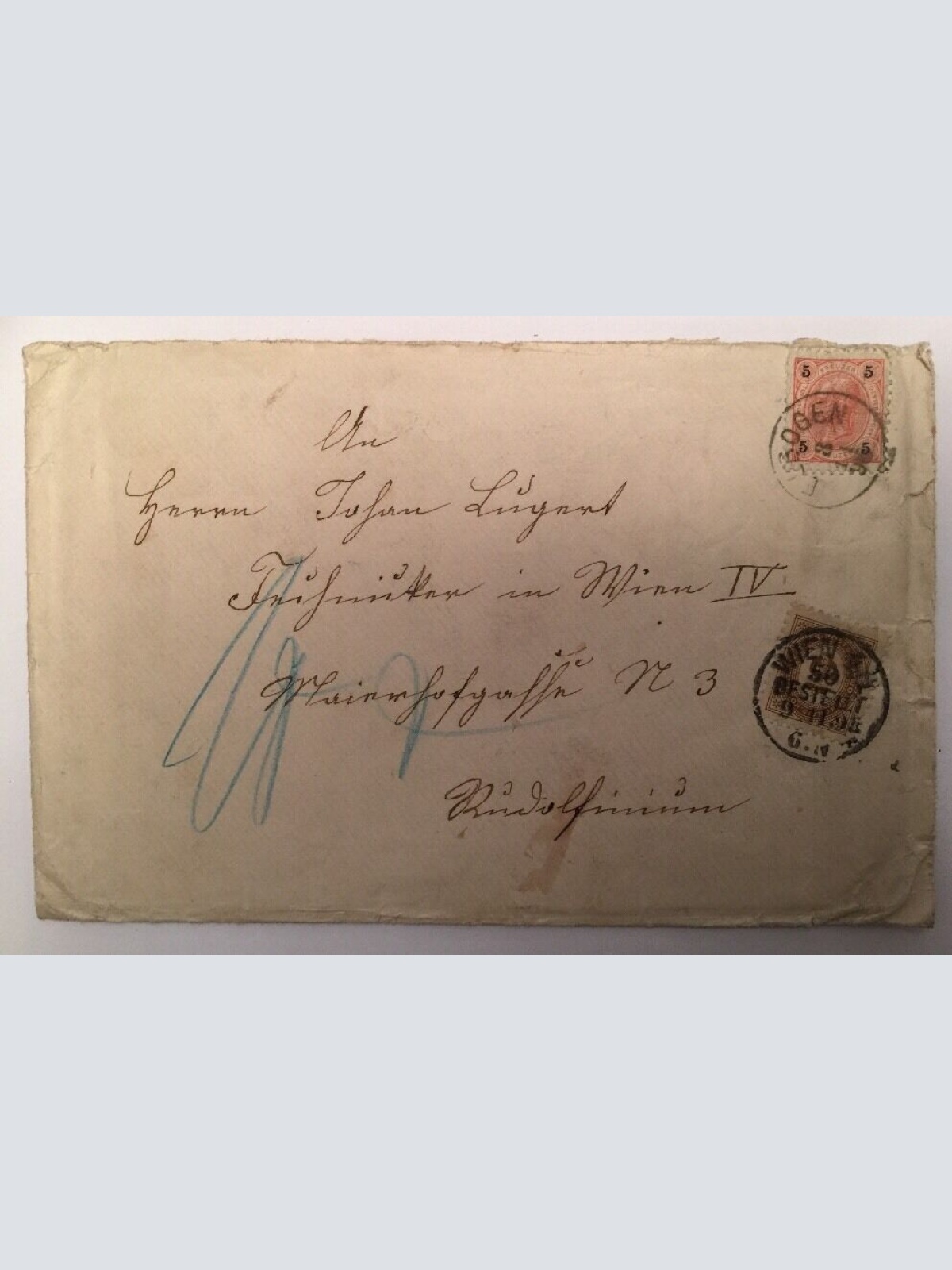 Brief 5 Kreuzer + Portomarke Wien Leoben 19x12  cm 14462F