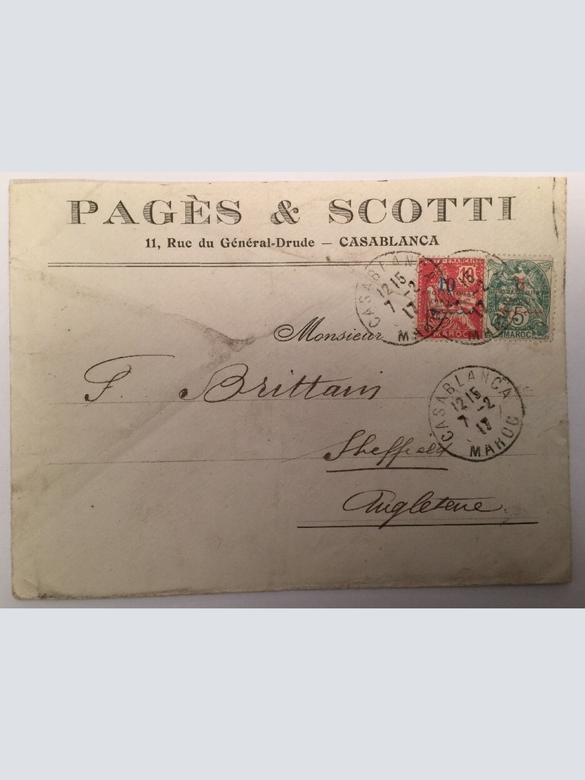 Brief Marokko Maroc  Protectorat Francaise Casablanca 15.5x11.5 14549A