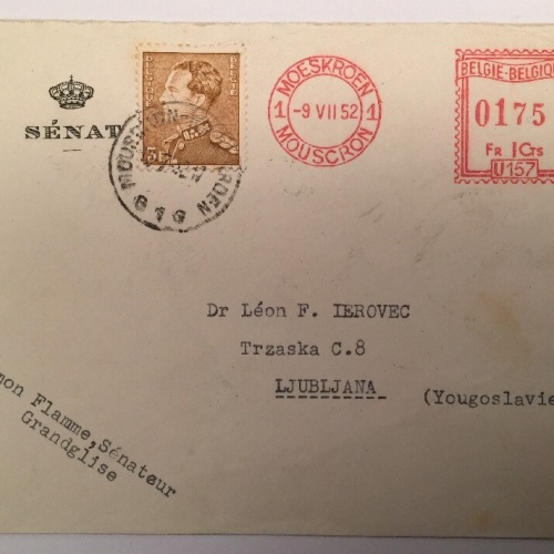 Brief Belgien Moeskroen Ljubljana 1952 14548A