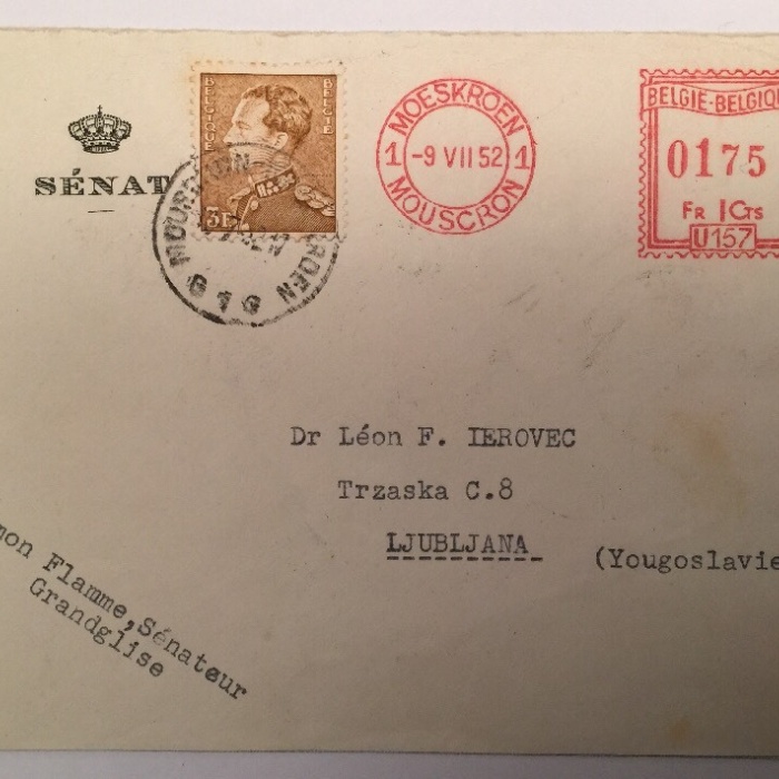 Brief Belgien Moeskroen Ljubljana 1952 14548A