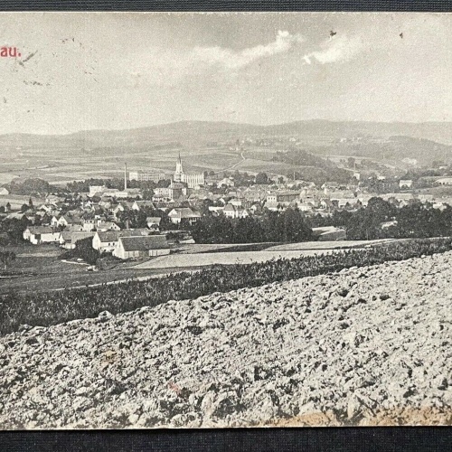 Kratzau Chrastav Stadt Ansicht Kirche Gebäude Feld Berg Tschechien 410124 TH C
