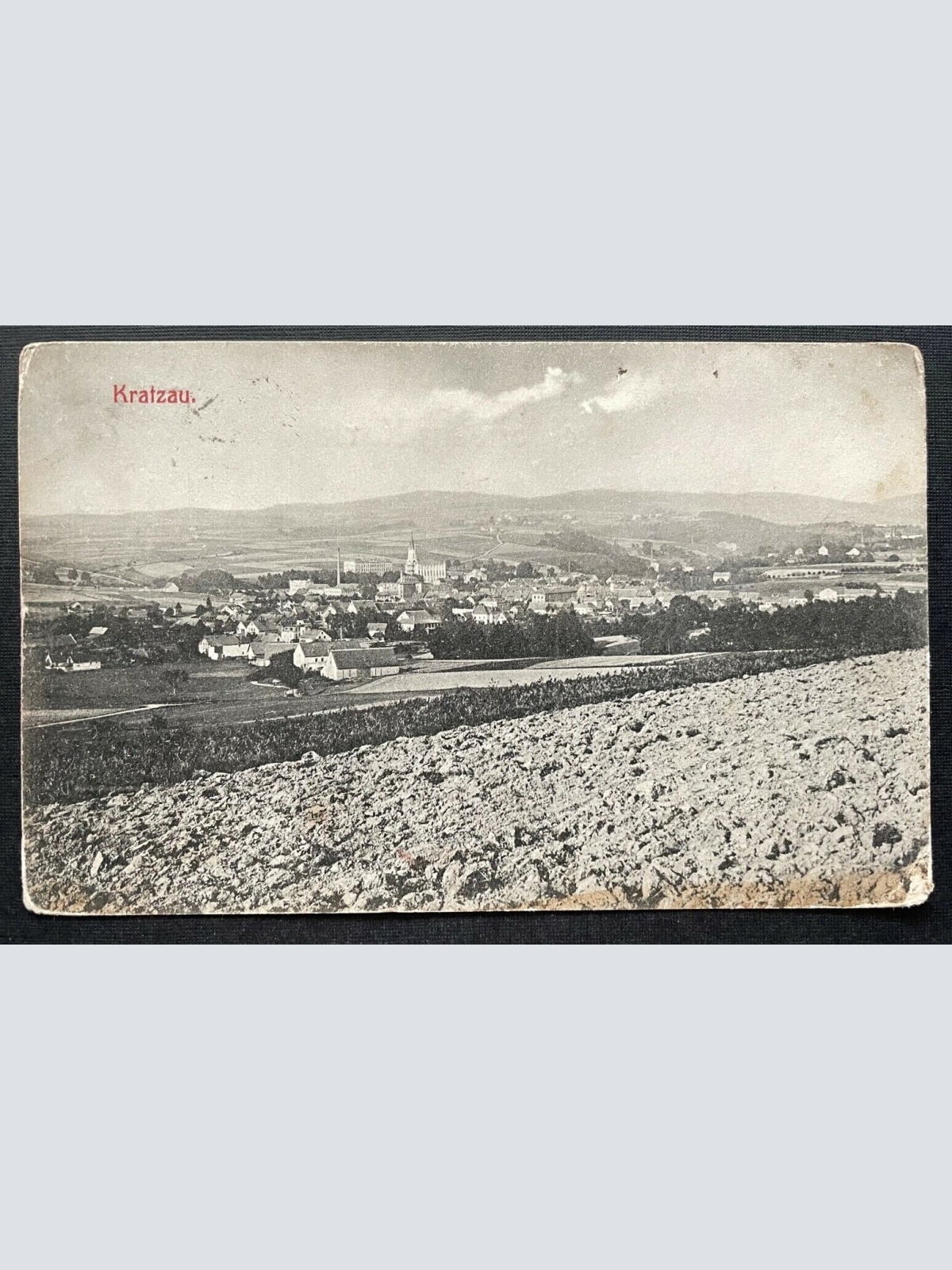 Kratzau Chrastav Stadt Ansicht Kirche Gebäude Feld Berg Tschechien 410124 TH C