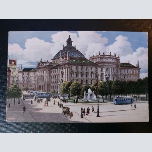 München Justizpalast Hauptplatz Alee Straßenbahn Kutsche Laterne 402584 WM F