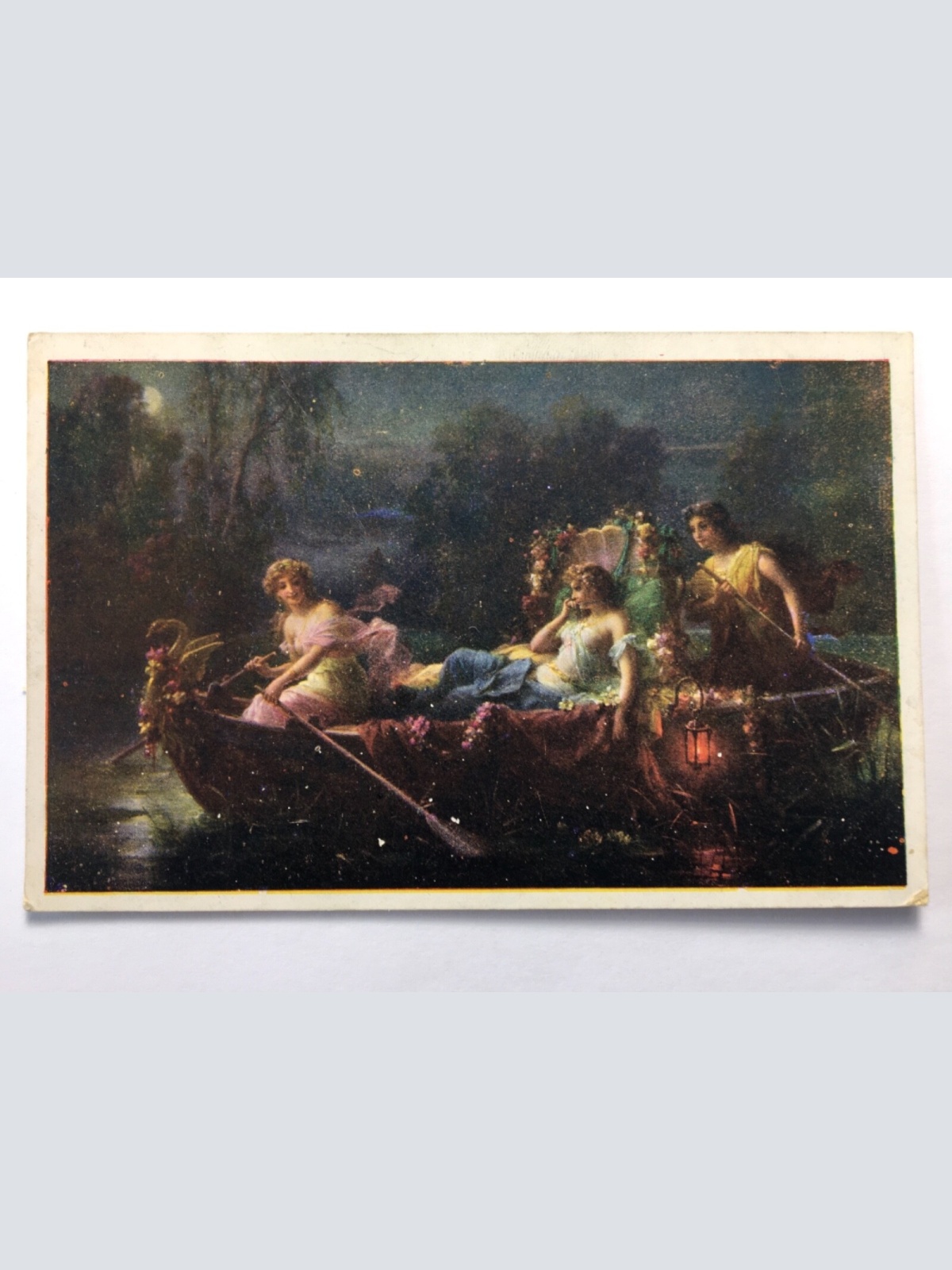 Abendzauber (H. Zatzka) - Frauen im Boot - Künstlerkarte 30158 TH