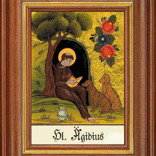 Hinterglasbild - heiliger ägidius - patronatsbild taufe namenspatron 12,7x16 th