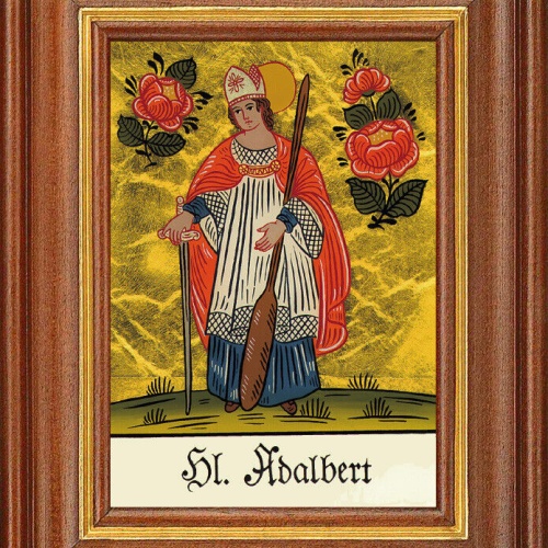Hinterglasbild - Heiliger Adalbert - Patronatsbild Taufe Namenspatron 12,7x16 TH