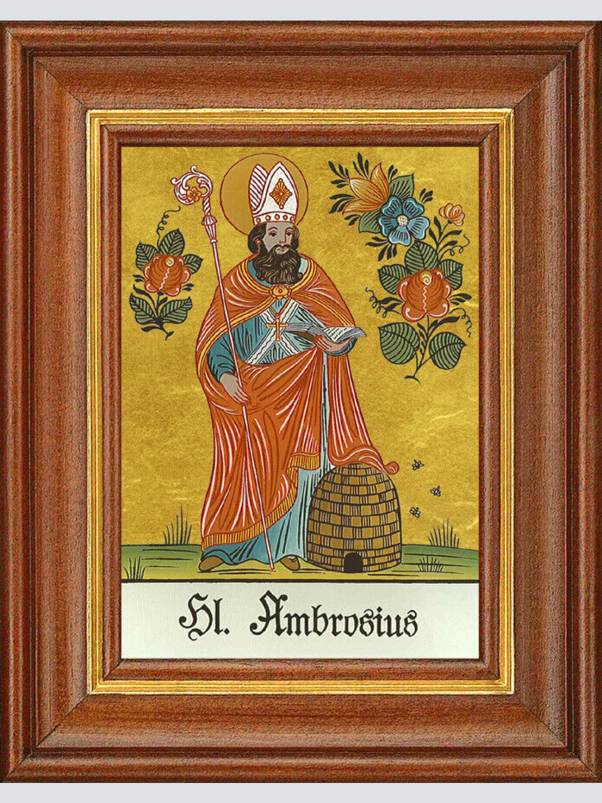 Hinterglasbild - Heiliger Ambrosius - Patronatsbild Taufe Namenspatron12,7x16 TH