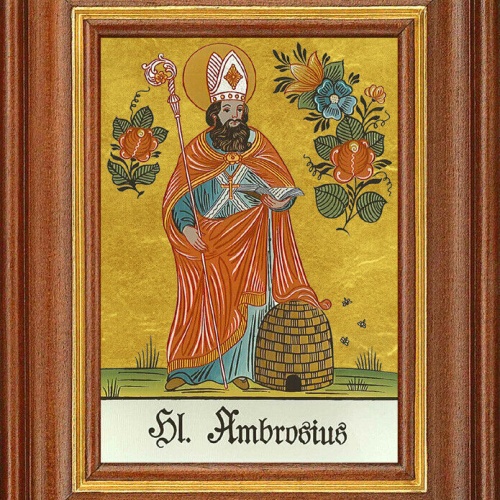 Hinterglasbild - Heiliger Ambrosius - Patronatsbild Taufe Namenspatron12,7x16 TH