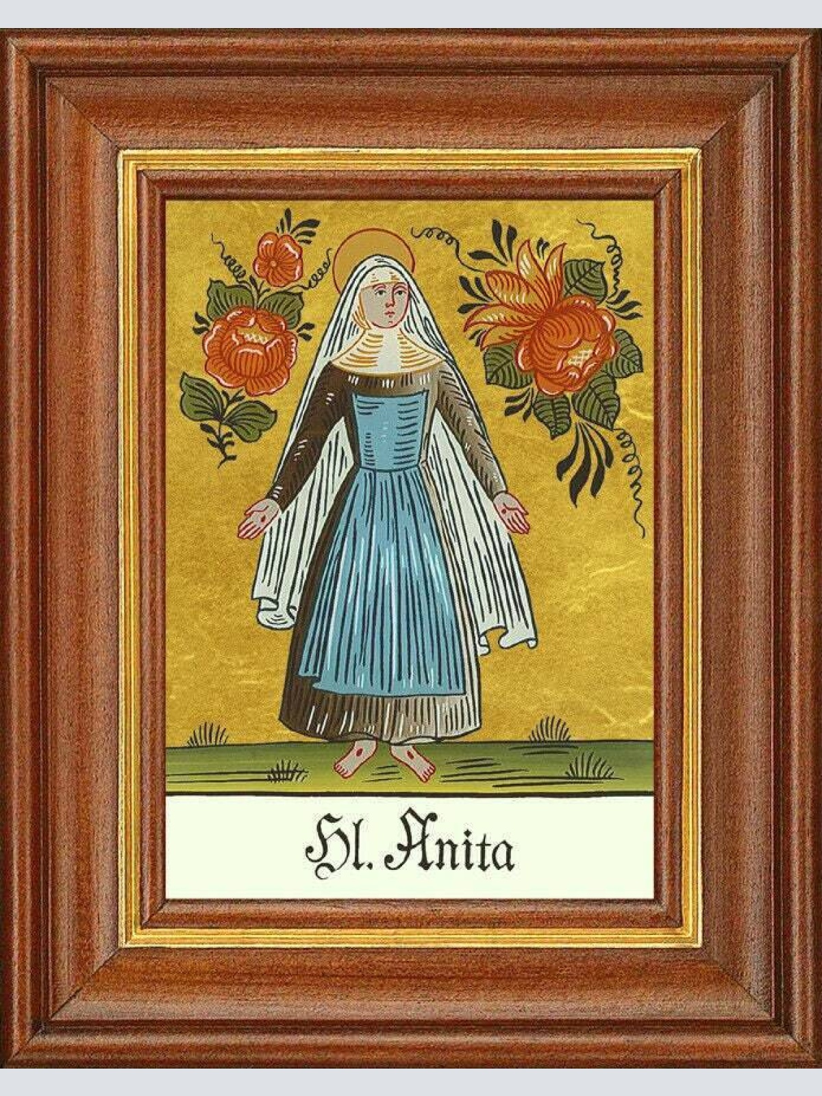 Hinterglasbild - heilige anita - patronatsbild taufe namenspatron 12,7x16 th