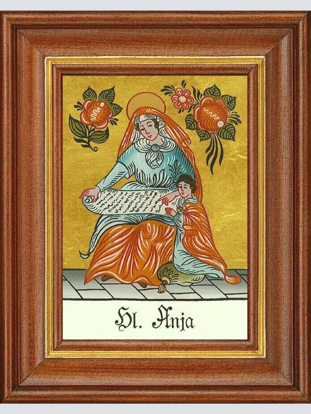 Hinterglasbild - heilige anja - patronatsbild taufe namenspatron 12,7x16 th