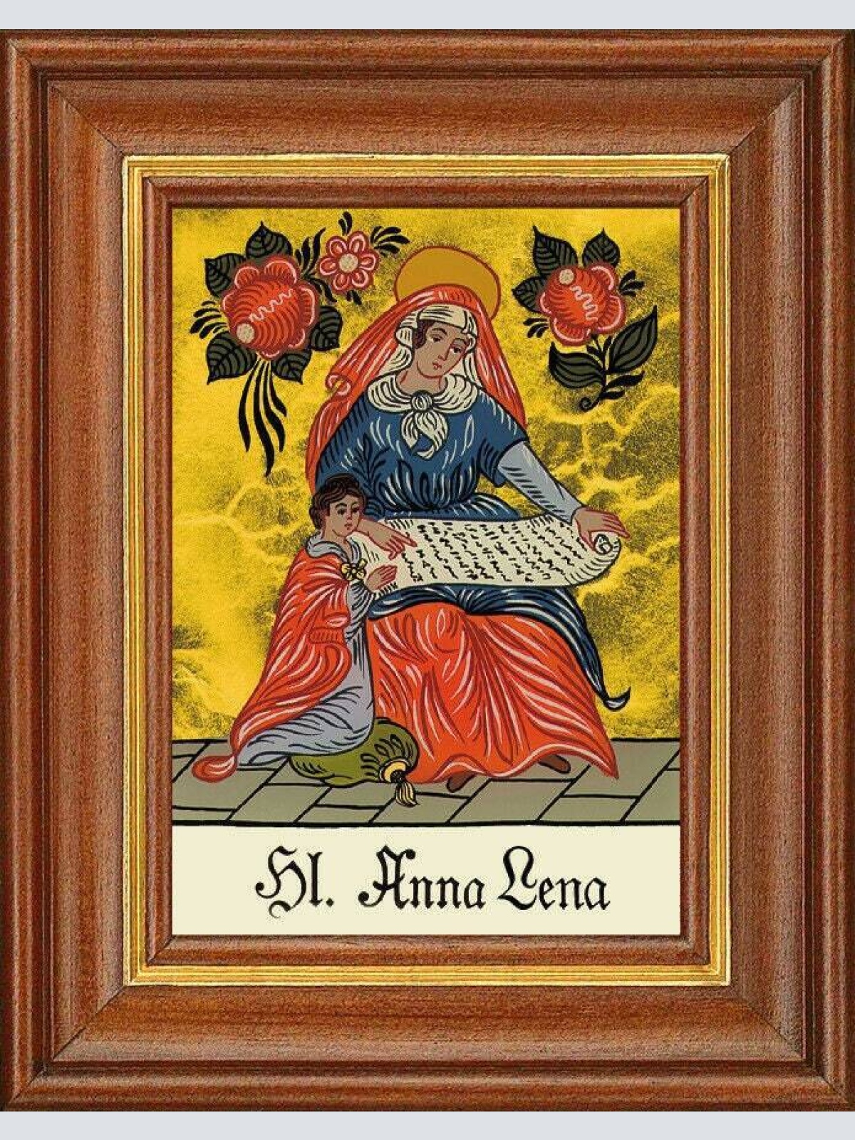 Hinterglasbild - heilige anna lena - patronatsbild taufe namenspatron 12,7x16 th