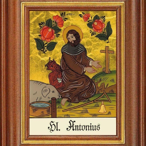 Hinterglasbild - hl.antonius mönch - patronatsbild taufe namenspatron 12,7x16 th
