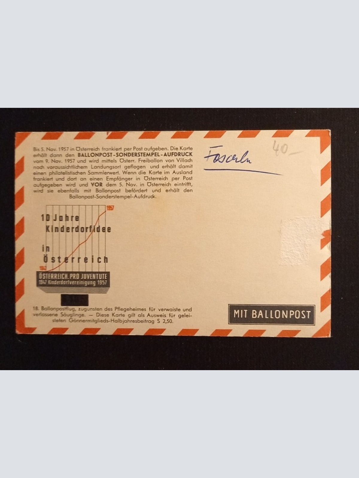 Welt Kindertag 1957 Ballonpost 600766A Ga G