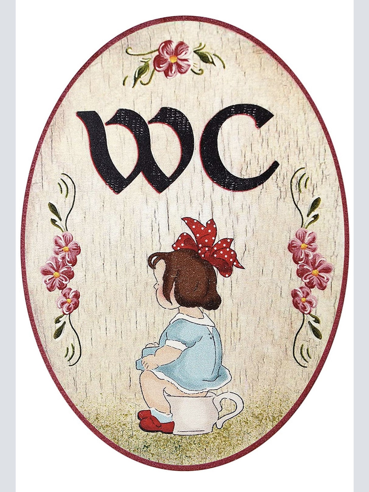 Nostalgie WC Toilette Damen Mädchen Antiker Stil 13 x 18 oval Holz