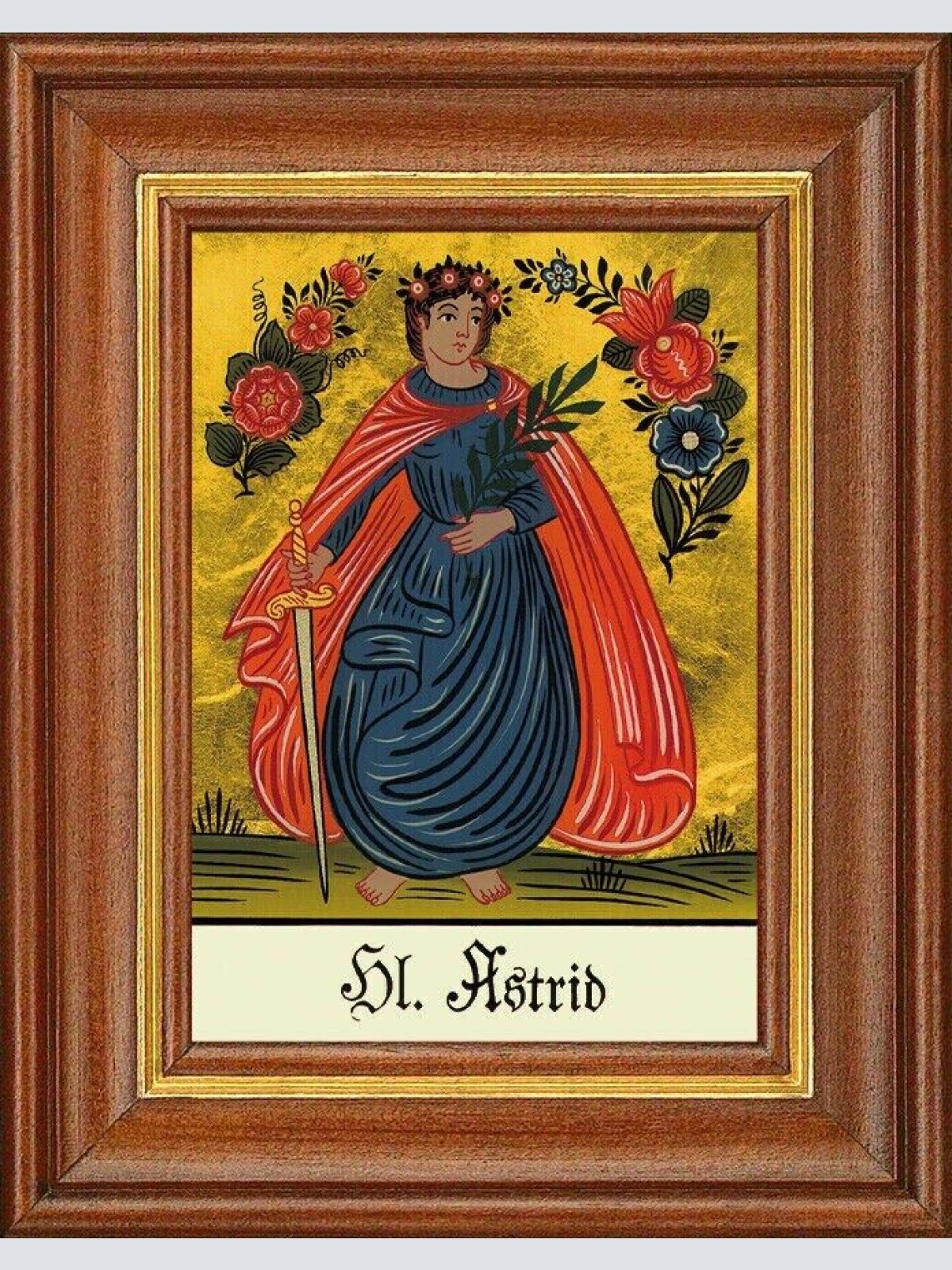 Hinterglasbild - heilige astrid - patronatsbild taufe namenspatron 12,7x16 th