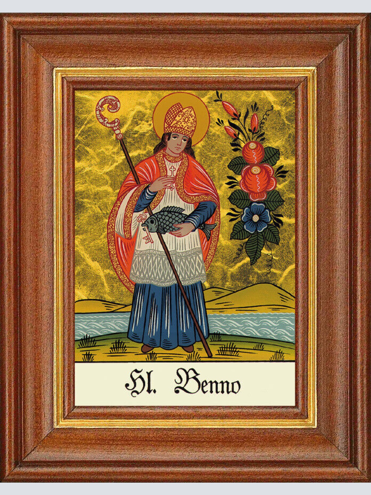 Hinterglasbild - Heiliger Benno - Patronatsbild Taufe Namenspatron 12,7x16 TH