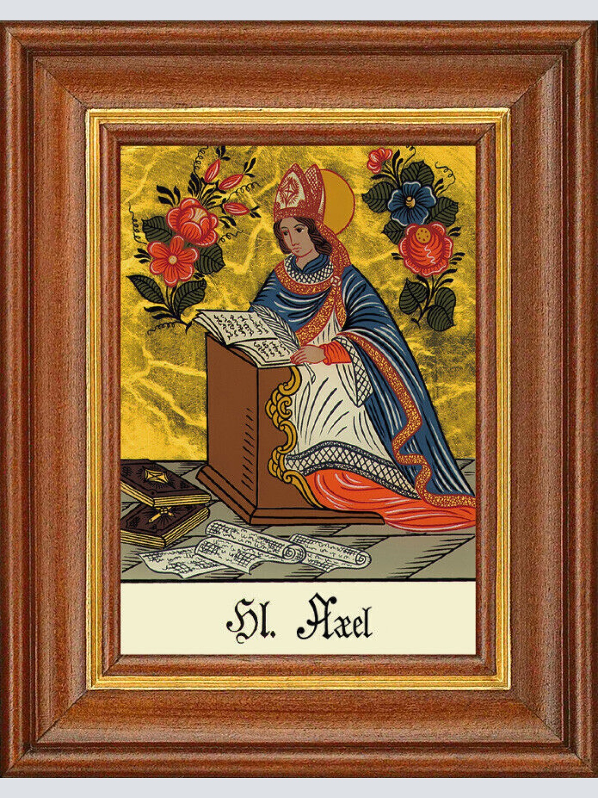 Hinterglasbild - Heiliger Axel - Patronatsbild Taufe Namenspatron 12,7x16 TH