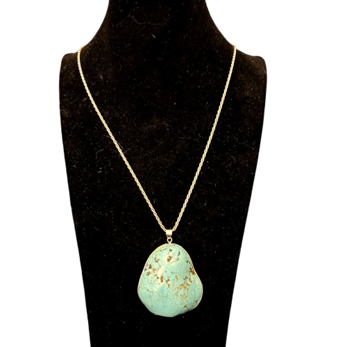 Halskette Heart of the Ozean 925 Sil. mit Türkis um 1940 6x4,5x1cm L62cm  R0015