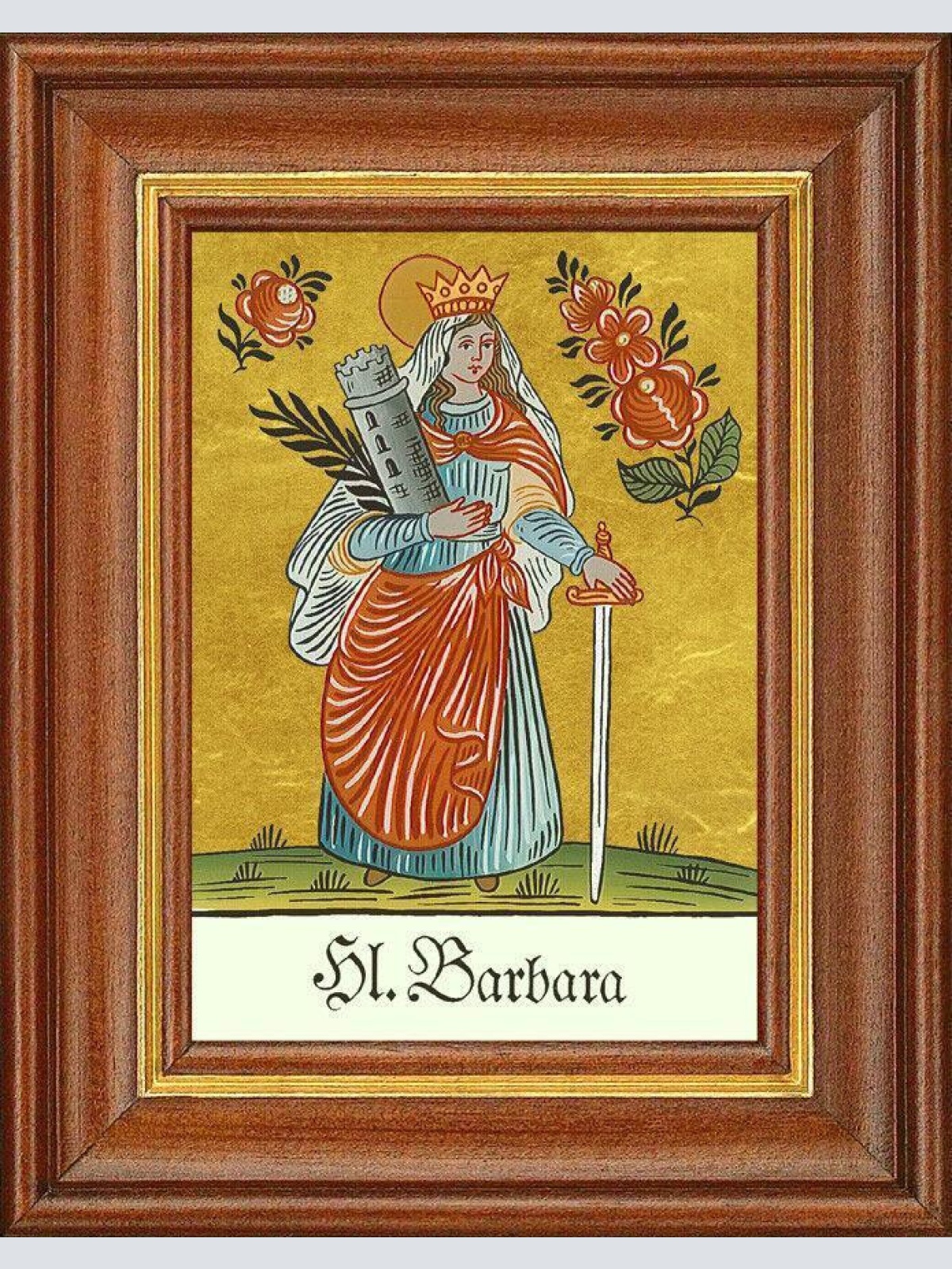 Hinterglasbild - hl. barbara turm - patronatsbild taufe namenspatron 12,7x16 th