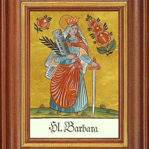 Hinterglasbild - hl. barbara turm - patronatsbild taufe namenspatron 12,7x16 th