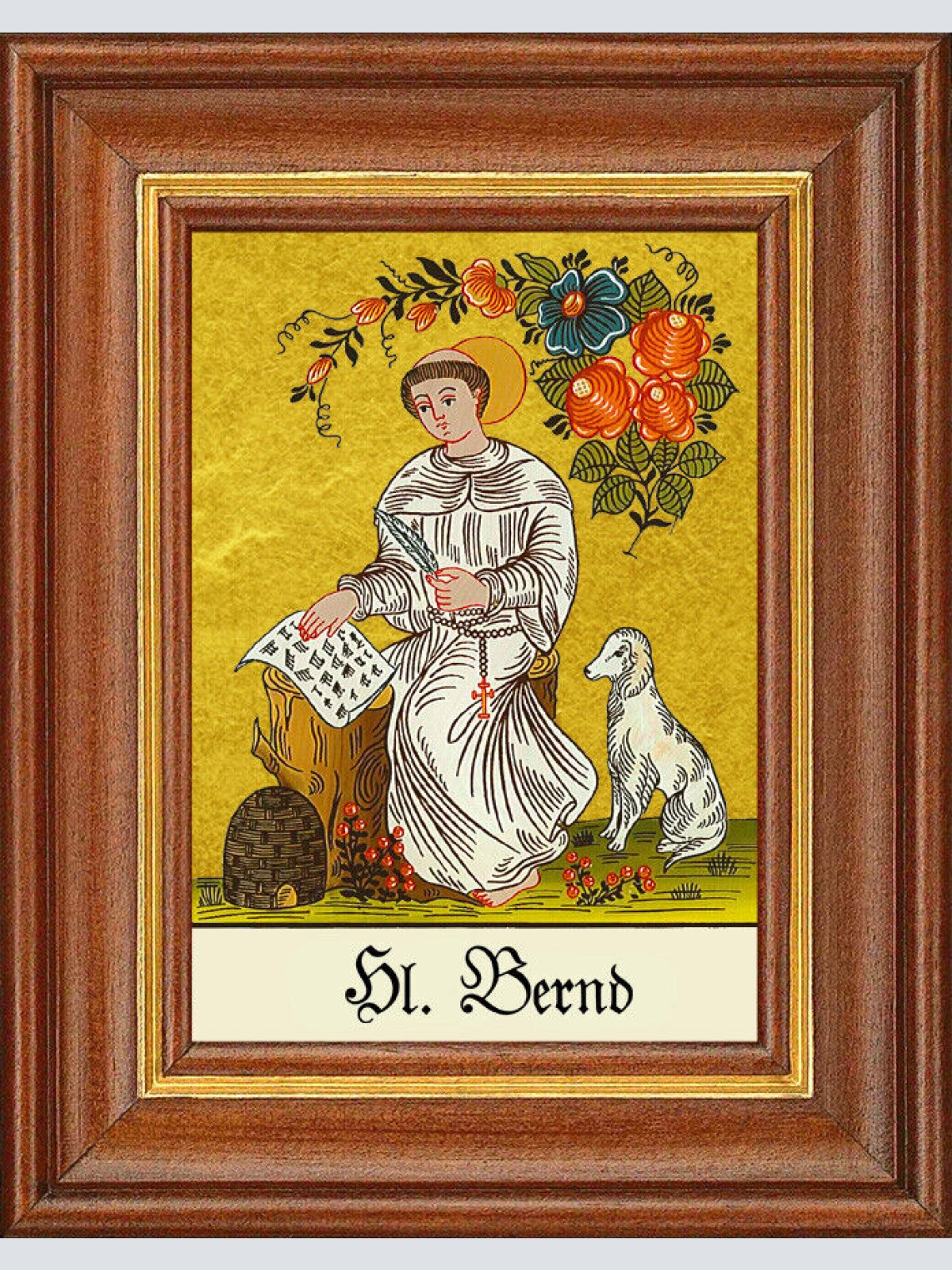 Hinterglasbild - Heiliger Bernd - Patronatsbild Taufe Namenspatron 12,7x16 TH
