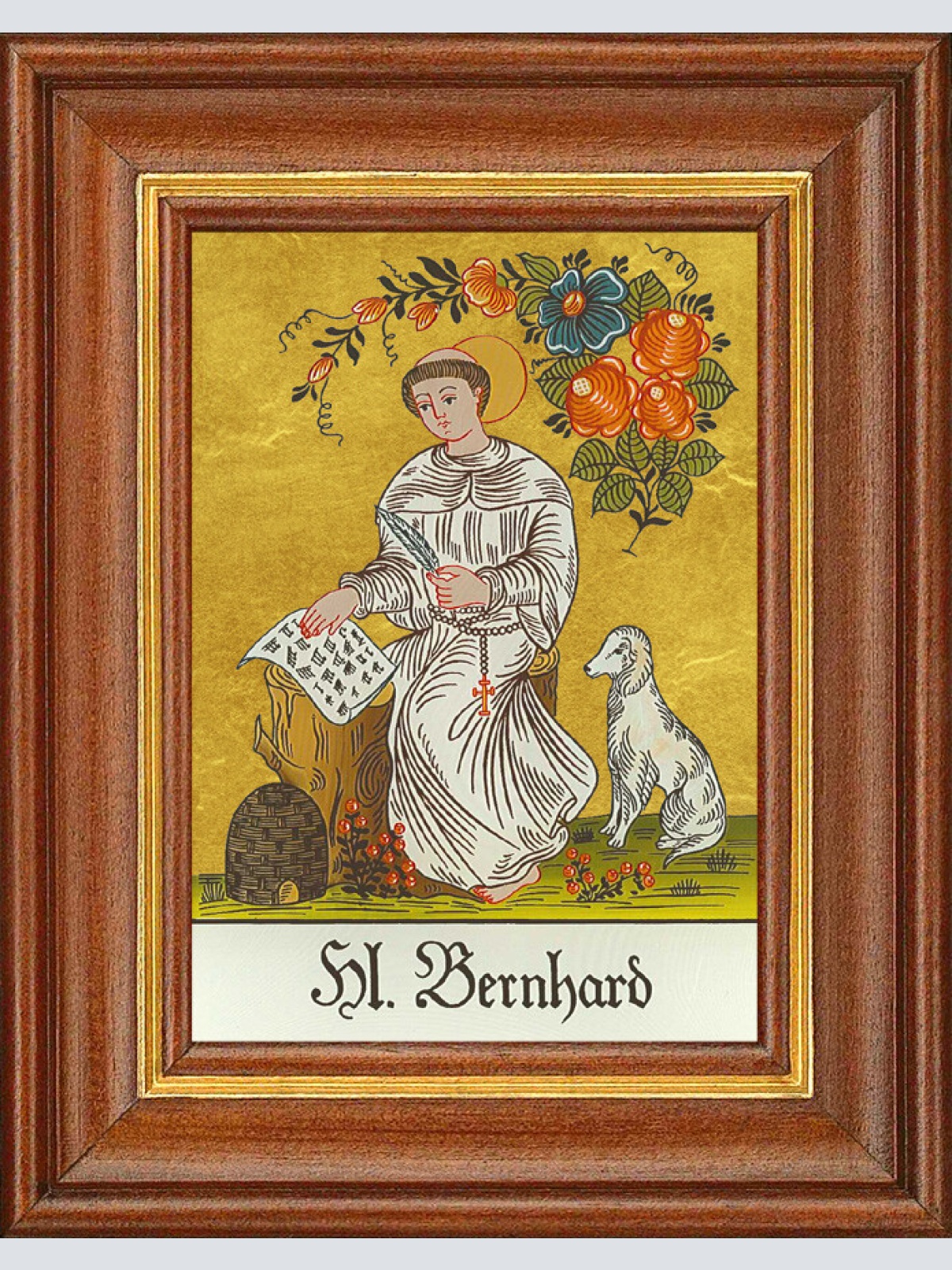 Hinterglasbild - Heiliger Bernhard - Patronatsbild Taufe Namenspatron 12,7x16 TH