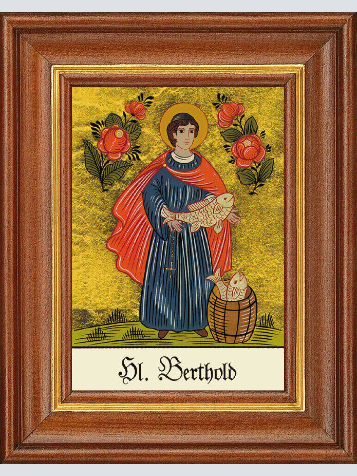 Hinterglasbild - Heiliger Berthold - Patronatsbild Taufe Namenspatron 12,7x16