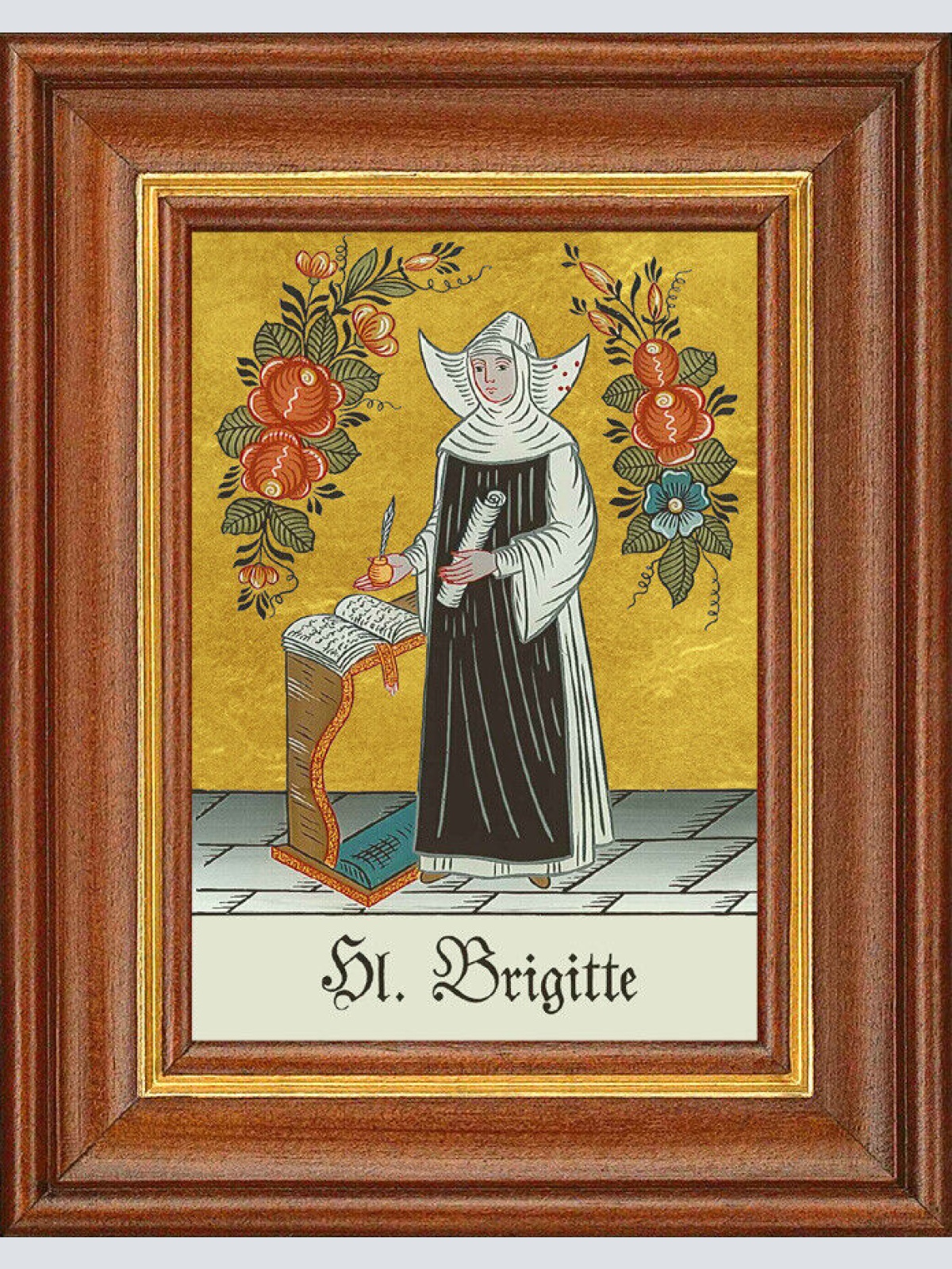 Hinterglasbild - Heilige Brigitte - Patronatsbild Taufe Namenspatron 12,7x16