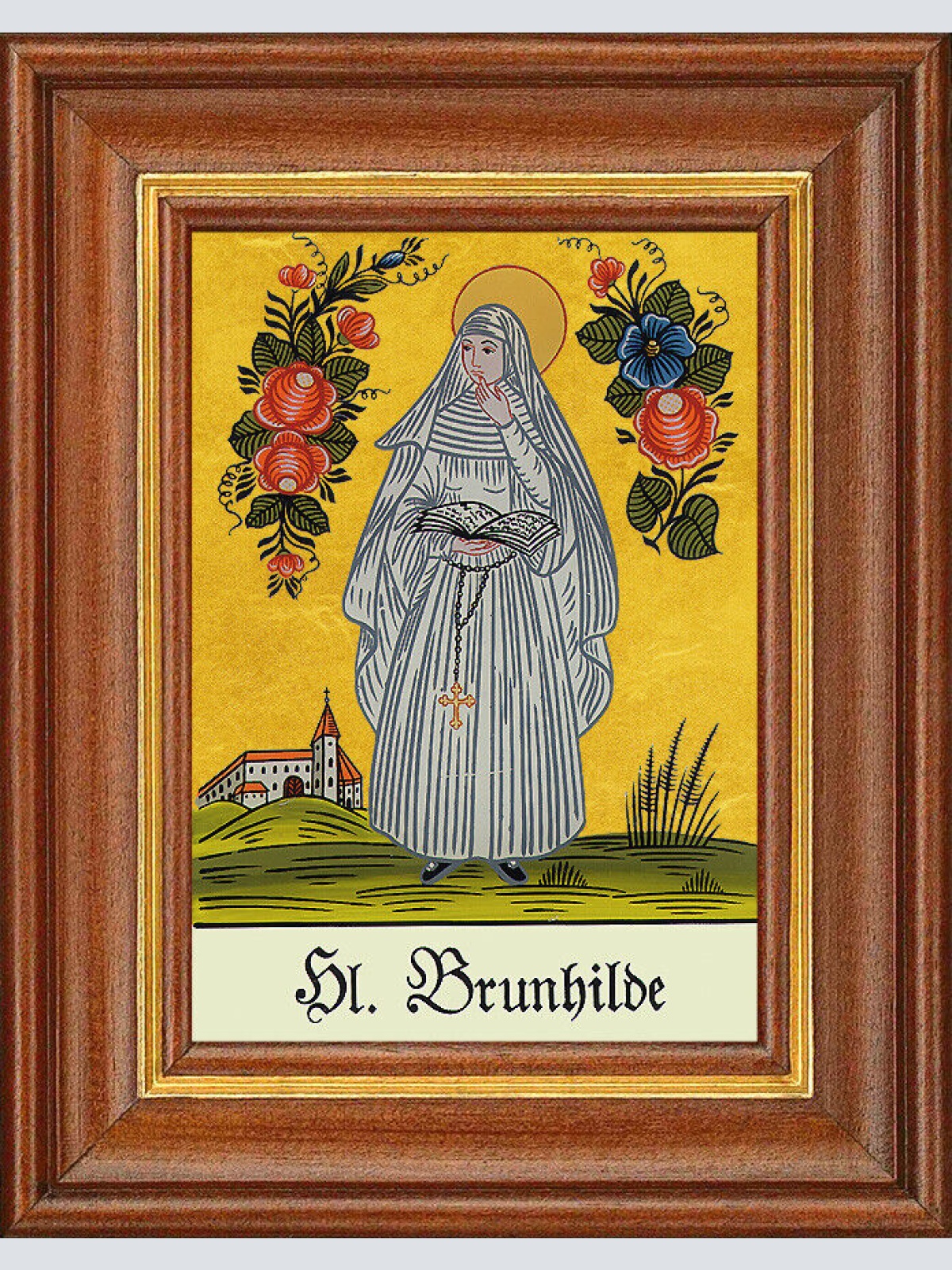 Hinterglasbild - Heilige Brunhilde - Patronatsbild Taufe Namenspatron 12,7x16