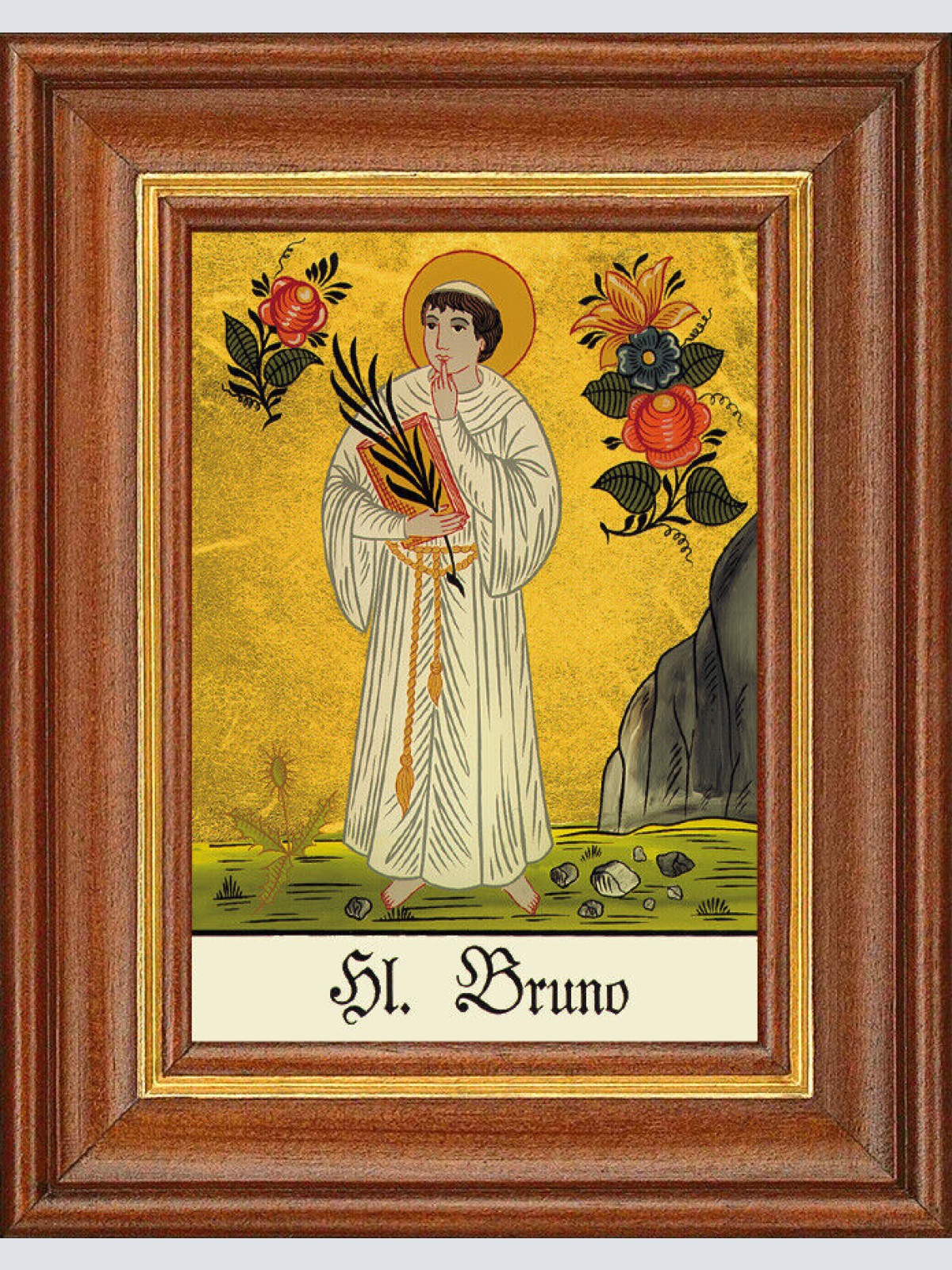 Hinterglasbild - Heiliger Bruno - Patronatsbild Taufe Namenspatron 12,7x16