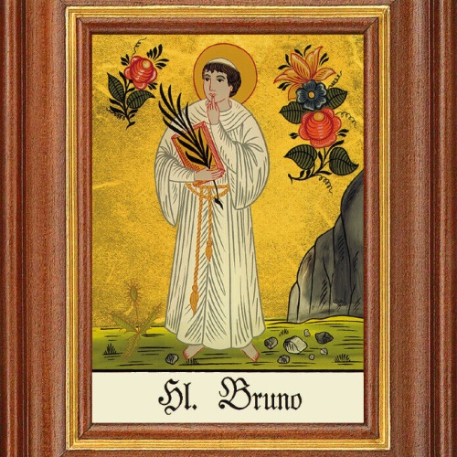 Hinterglasbild - Heiliger Bruno - Patronatsbild Taufe Namenspatron 12,7x16