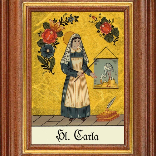 Hinterglasbild - Heilige Carla - Patronatsbild Taufe Namenspatron 12,7x16