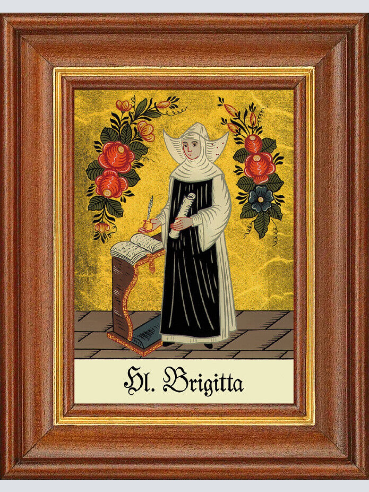 Hinterglasbild - Heilige Brigitta - Patronatsbild Taufe Namenspatron 12,7x16