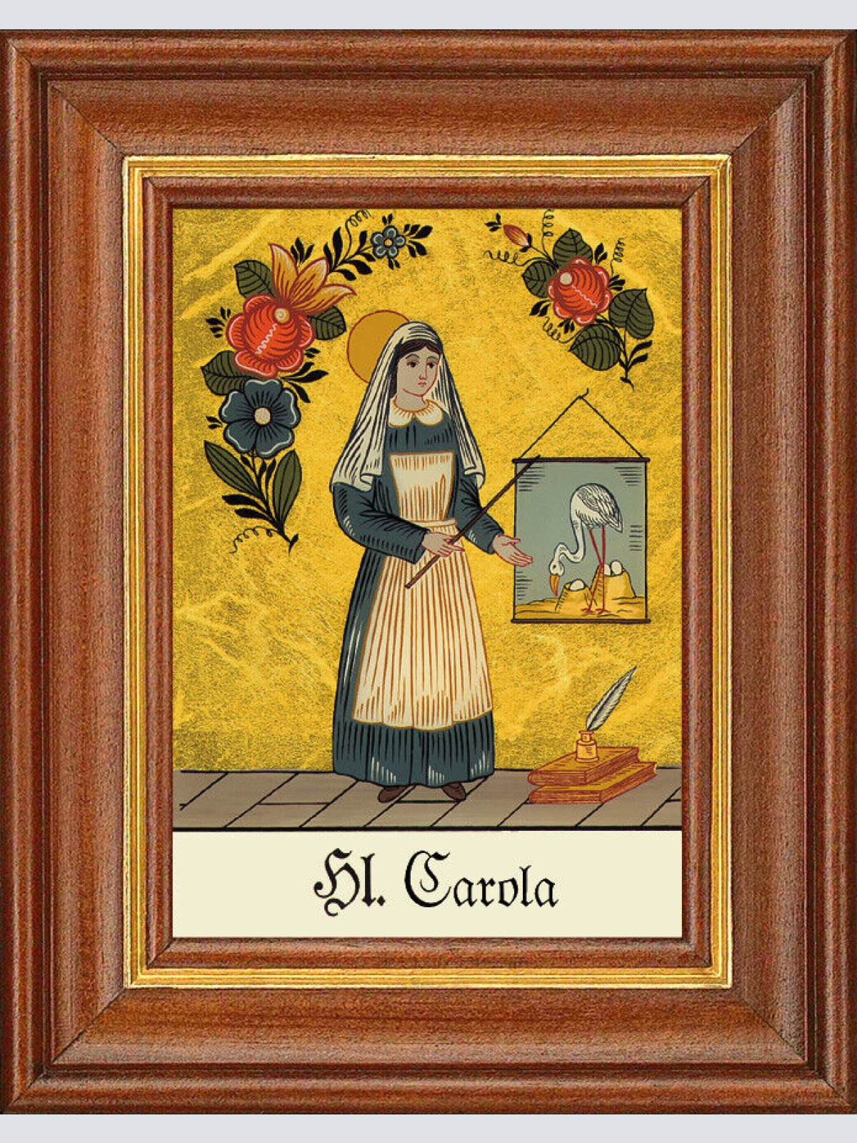 Hinterglasbild - Heilige Carola - Patronatsbild Taufe Namenspatron 12,7x16