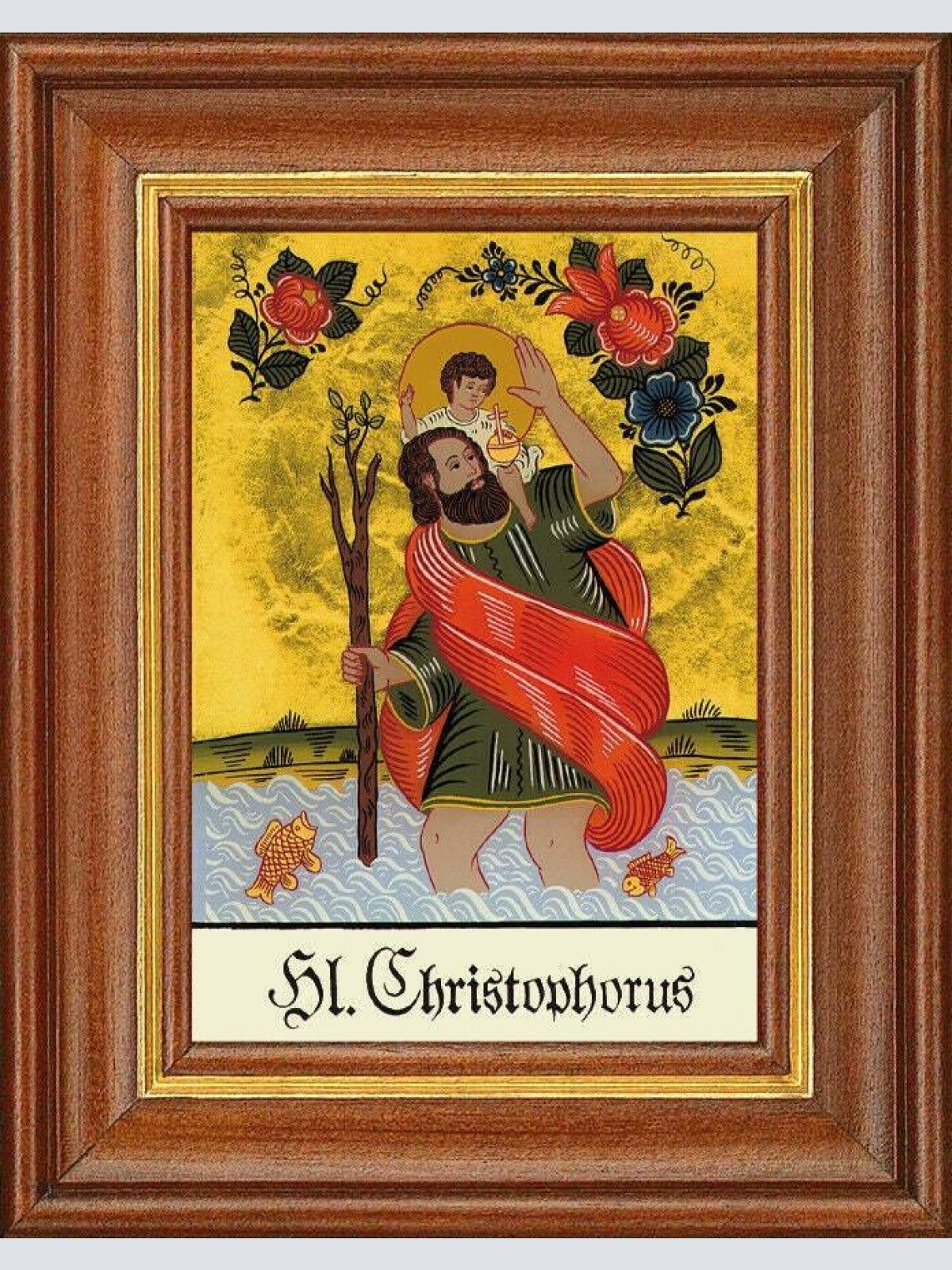 Hinterglasbild - hl. christophorus - patronatsbild taufe namenspatron 12,7x16