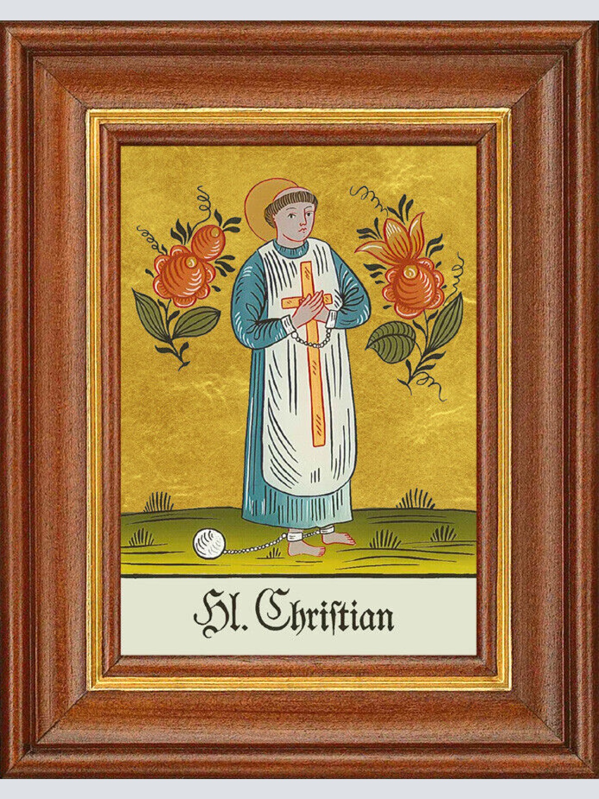 Hinterglasbild - Heiliger Christian - Patronatsbild Taufe Namenspatron 12,7x16