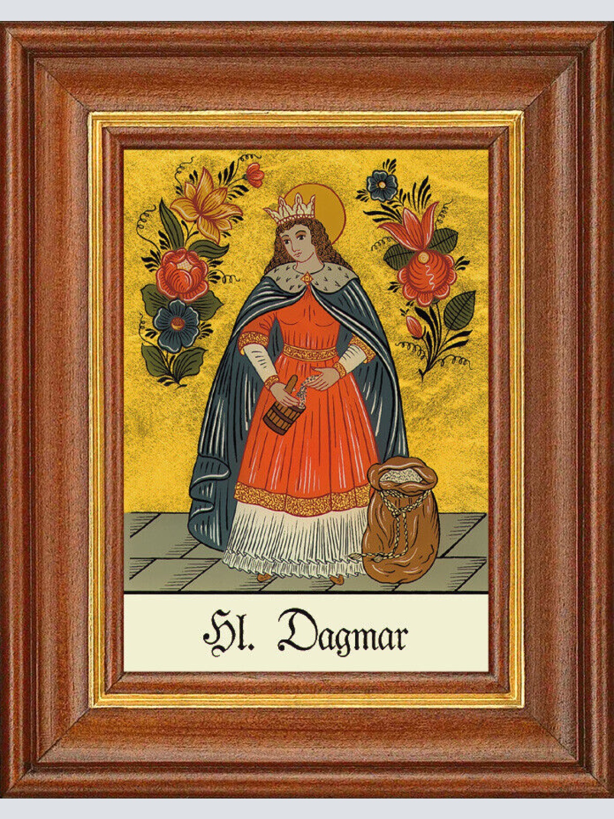 Hinterglasbild - Heilige Dagmar - Patronatsbild Taufe Namenspatron 12,7x16