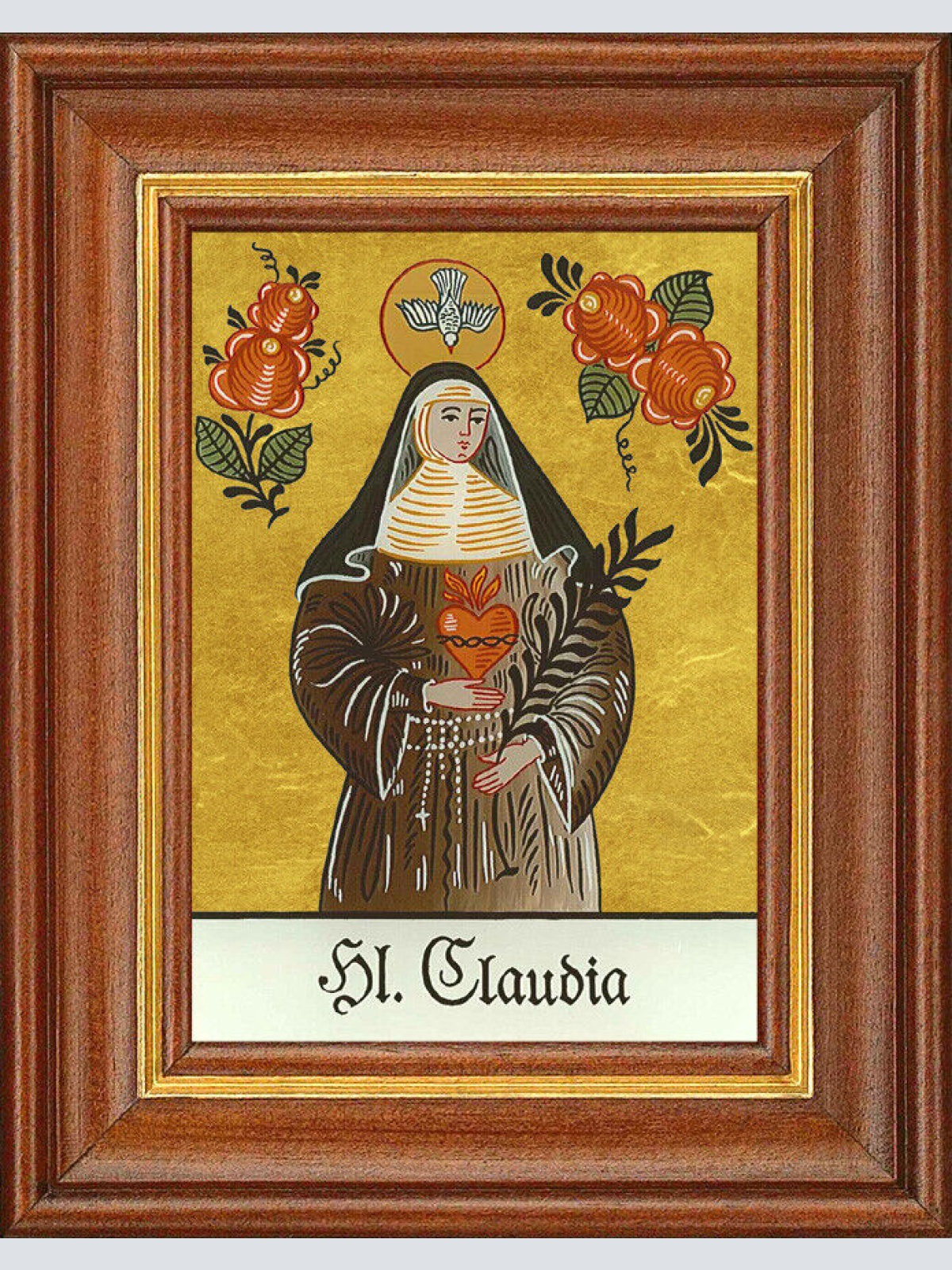 Hinterglasbild - Heilige Claudia - Patronatsbild Taufe Namenspatron 12,7x16